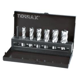 TERRAX-A108820-JUEGO DE 7 BROCAS HUECAS CON VÁSTAGO WELDON DE 19 MM (6 BROCAS HUECAS + 1 GUÍA-EXPULSOR)