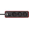 BRENNENSTUHL-1153230070-BASE MúLTIPLE ECOLOR ROJA/ NEGRA CON DISEÑO COMPACTO (3 TOMAS)