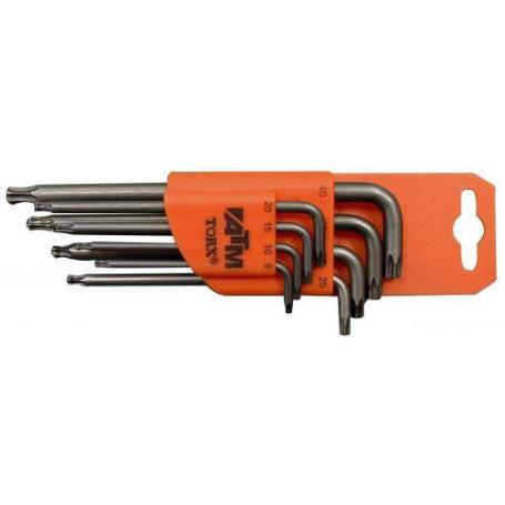 ATM-A1601-JUEGO DE 8 LLAVES ACODADAS LARGAS TORX DE SEGURIDAD CON BOLA (T9-T40)