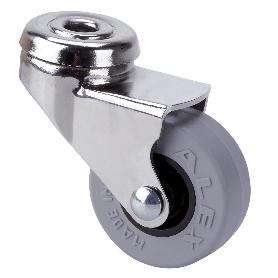 RUEDA GIRATORA AGUJERO M8 NIQUEL.21BDR30-PGI POLIAMIX-GOMA GRIS EJE LISO