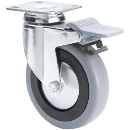 RUEDA GIRATORA PLACA FRENO 10BHAFD125CP-PGAN POLIAMIX-GOMA GRIS EJE LISO