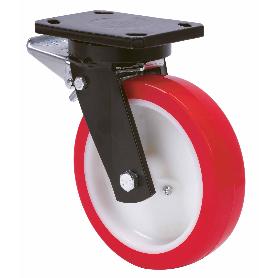 RUEDA GIRATORA PLACA FRENO 10HLBFD150-POB NYLON BLANCO-POLIUR.ROJO EJE BOLAS