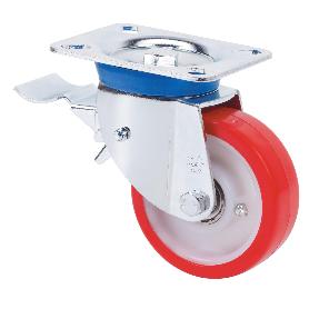 RUEDA GIRATORA PLACA FRENO 10TVFD100-POB NYLON BLANCO-POLIUR.ROJO EJE BOLAS