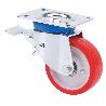 RUEDA GIRATORA PLACA FRENO 10TVFD125-PO NYLON BLANCO-POLIUR.ROJO EJE LISO