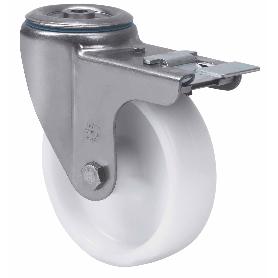 RUEDA GIRATORA AGUJERO M12 FRENO INOX.20ZVIFD150-UT POLIAMIX BLANCO EJE LISO