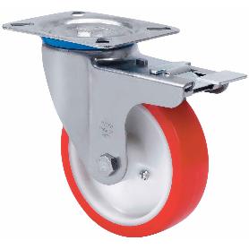 RUEDA GIRATORA PLACA FRENO INOX.10ZVIFD150-PO NYLON BLANCO-POLIUR.ROJO LISO