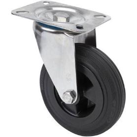 RUEDA GIRATORA PLACA INOX.10ZVI125-PSN POLIAMIX-GOMA NEGRA EJE LISO