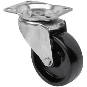 RUEDA GIRATORA PLACA INOX.10ZVLI100-TT RESINA NEGRA EJE LISO