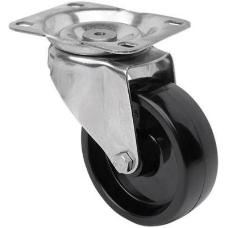 RUEDA GIRATORA PLACA INOX.10ZVLI100-TT RESINA NEGRA EJE LISO