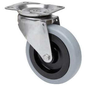 RUEDA GIRATORA PLACA INOX.10ZVLI100-PGAN POLIAMIX-GOMA GRIS EJE LISO