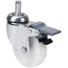 RUEDA GIRATORA ESPIGA LISA M12X30 FRENO 33BHFD80-SL PLASTICO BLANCO EJE LISO