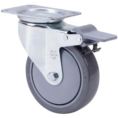 RUEDA GIRATORA PLACA FRENO 10ZVLFD100CP-PUISB POLIP.-POLIUR.GRIS EJE BOLAS