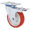 RUEDA GIRATORA PLACA FRENO 10ZVFD150-POB NYLON BLANCO-POLIUR.ROJO EJE BOLAS