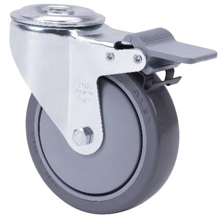 RUEDA GIRATORA AGUJERO M12 FRENO 20ZVFD125CP-PUISB POLIP.-POLIUR.GRIS BOLAS