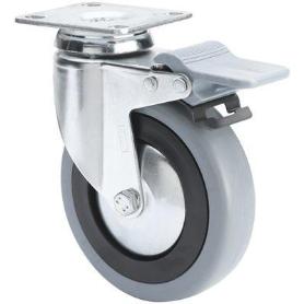 RUEDA GIRATORA PLACA FRENO 10BHAFD125CP-PGASB POLIAMIX-GOMA GRIS EJE BOLAS