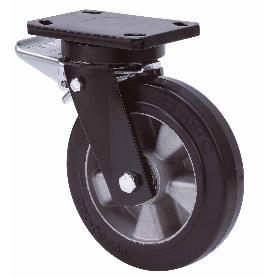 RUEDA GIRATORA PLACA FRENO 10HLBFD250E-DEB ALUMINIO-GOMA NEGRA ELASTICA BOLAS