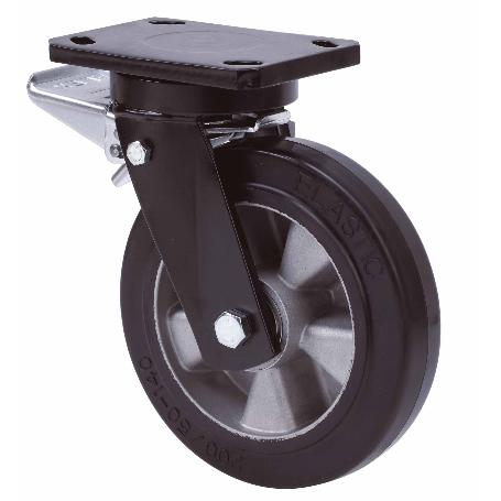RUEDA GIRATORA PLACA FRENO 10HLBFD250E-DEB ALUMINIO-GOMA NEGRA ELASTICA BOLAS