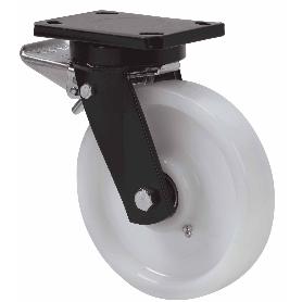 RUEDA GIRATORA PLACA FRENO 10HLBFD250E-FT NYLON BLANCO EXTRAFUERTE EJE LISO