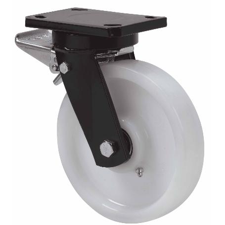 RUEDA GIRATORA PLACA FRENO 10HLBFD250E-FTB NYLON BLANCO EXTRAFUERTE EJE BOLAS