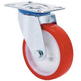 RUEDA GIRATORA PLACA 10ZV100-POB NYLON BLANCO-POLIUR.ROJO EJE BOLAS