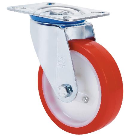 RUEDA GIRATORA PLACA 10ZV100-POB NYLON BLANCO-POLIUR.ROJO EJE BOLAS