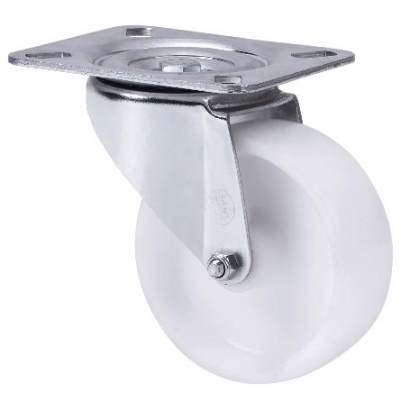 RUEDA GIRATORA PLACA 10TVC125-TNB NYLON BLANCO EJE BOLAS
