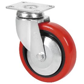 RUEDA GIRATORA PLACA 10BHA125CP-PPIA POLIAMIX-POLIUR.ROJO EJE LISO
