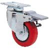 RUEDA GIRATORA PLACA FRENO 10BHFD100CP-PPI POLIAMIX-POLIUR.ROJO EJE LISO