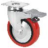 RUEDA GIRATORA PLACA FRENO 10BHAFD125CP-PPIA POLIAMIX-POLIUR.ROJO EJE LISO