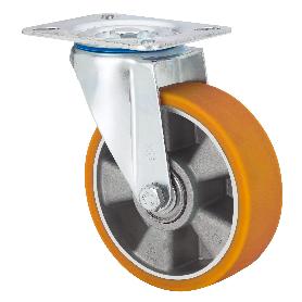 RUEDA GIRATORA PLACA 10ZV250-AUB ALUMINIO-POLIUR.NARANJA EJE BOLAS