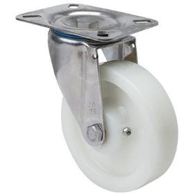 RUEDA GIRATORA PLACA INOX.10ZVI100-FT NYLON BLANCO EXTRAFUERTE EJE LISO