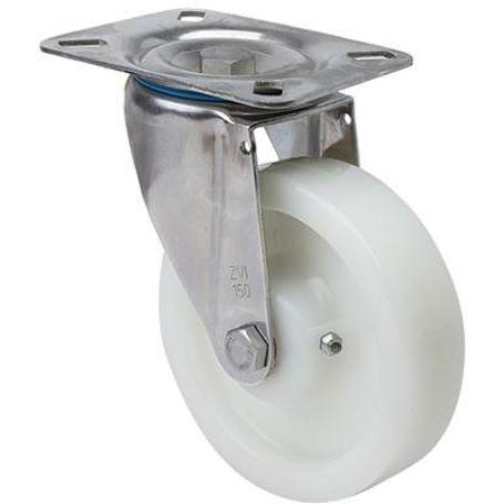 RUEDA GIRATORA PLACA INOX.10ZVI125-FTE NYLON BLANCO EXTRAFUERTE EJE LISO
