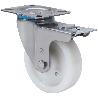RUEDA GIRATORA PLACA FRENO INOX.10ZVIFD125-FTE NYLON BLANCO EXTRAFUERTE LISO