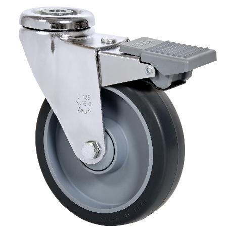 RUEDA GIRATORA AGUJERO M12 FRENO CROMADA 20AFD100CP-PGAISB GOMA GRIS BOLAS