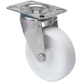 RUEDA GIRATORA PLACA INOX.10ZVLI100-UTR POLIAMIX BLANCO EJE RODILLOS