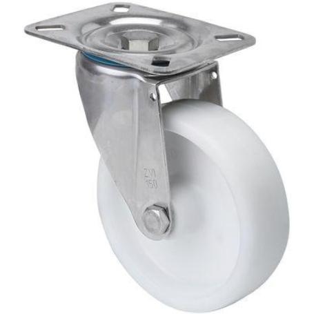 RUEDA GIRATORA PLACA INOX.10ZVI100-UTR POLIAMIX BLANCO EJE RODILLOS