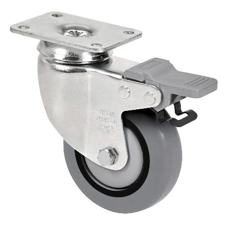 RUEDA GIRATORA PLACA FRENO 10BHFD80CP-PGISB POLIAMIX-GOMA GRIS EJE BOLAS