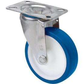 RUEDA GIRATORA PLACA INOX.10ZVI125-POA POLIAMIX BLANCO-POLIUR.AZUL EJE LISO