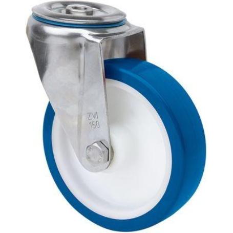 RUEDA GIRATORA AGUJERO M12 INOX.20ZVI150-POA POLIAMIX BLANCO-POLIUR.AZUL LISO