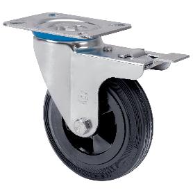 RUEDA GIRATORA PLACA FRENO 10ZVLFD150-PSN POLIAMIX-GOMA NEGRA EJE LISO