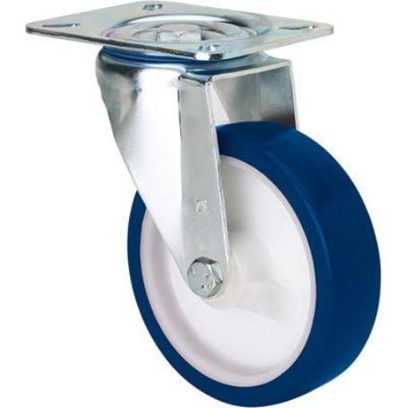 RUEDA GIRATORA PLACA 10ZV125-POAR POLIAMIX BLANCO-POLIUR.AZUL EJE RODILLOS