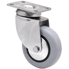 RUEDA GIRATORA PLACA INOX.10BHI100CP-PLGI POLIAMIX-GOMA GRIS EJE LISO