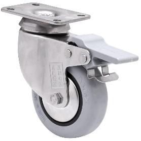 RUEDA GIRATORA PLACA FRENO INOX.10BHIFD80CP-PGI POLIAMIX-GOMA GRIS EJE LISO