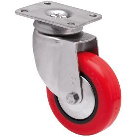 RUEDA GIRATORA PLACA INOX.10BHI80CP-PPI POLIAMIX-POLIUR.ROJO EJE LISO