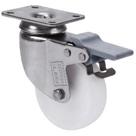 RUEDA GIRATORA PLACA FRENO INOX.10BHIFD80-SL PLASTICO BLANCO EJE LISO