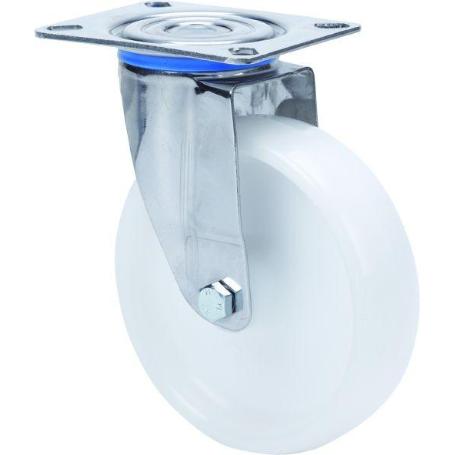 RUEDA GIRATORA PLACA INOX.10ZLI80-UT POLIAMIX BLANCO EJE LISO