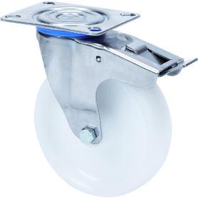 RUEDA GIRATORA PLACA FRENO INOX.10ZLIFD100-UT POLIAMIX BLANCO EJE LISO
