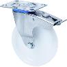 RUEDA GIRATORA PLACA FRENO INOX.10ZLIFD125-UT POLIAMIX BLANCO EJE LISO