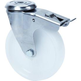 RUEDA GIRATORA AGUJERO M12 FRENO INOX.20ZLIFD125-UT POLIAMIX BLANCO EJE LISO