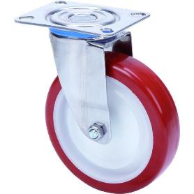 RUEDA GIRATORA PLACA INOX.10ZLI125-POL POLIAMIX BLANCO-POLIUR.MARRON EJE LISO